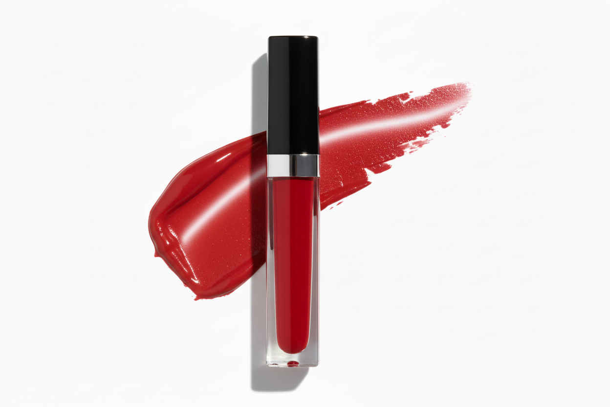 Red lipstick with swipe pattern
